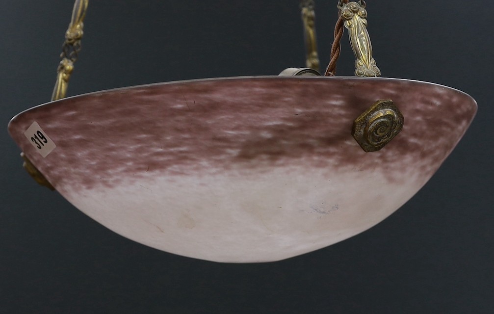 A French hanging glass plaffonier signed Rethondes, diameter 35 cm